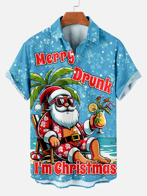 Men's 'Merry Drunk I'm Christmas' Christmas Funny Graphic Short Sleeve Hawaiian Shirt